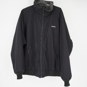 Lands End Mens XL Black Squall Bomber Jacket Fleece-Lined Windbreaker Gorpcore